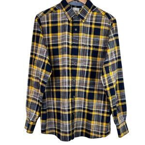 Rowm navy blue yellow plaid button down long sleeve cotton shirt men's M